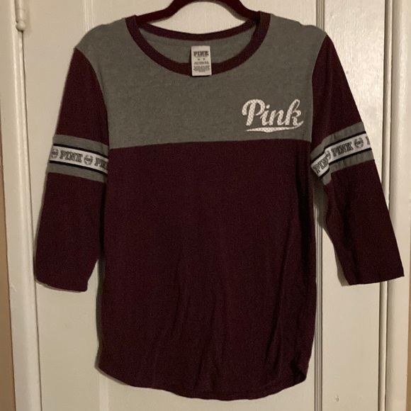 PINK Baseball T in Maroon and Grey - Picture 1 of 3
